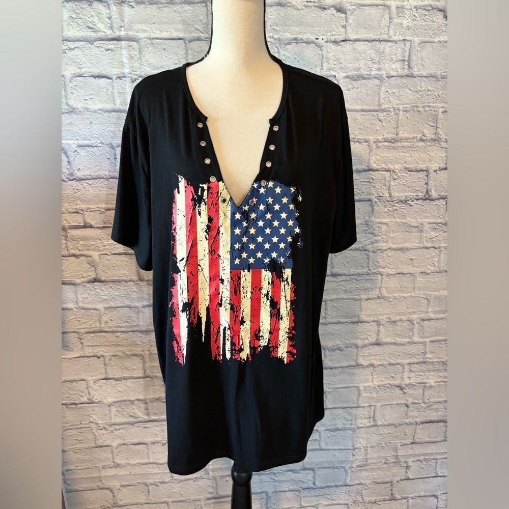 Black 2XL American Flag USA Cotton Blend T-shirt